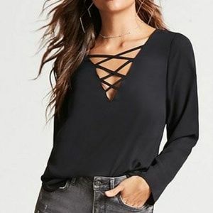 Open criss cross v-neck F21 dress shirt